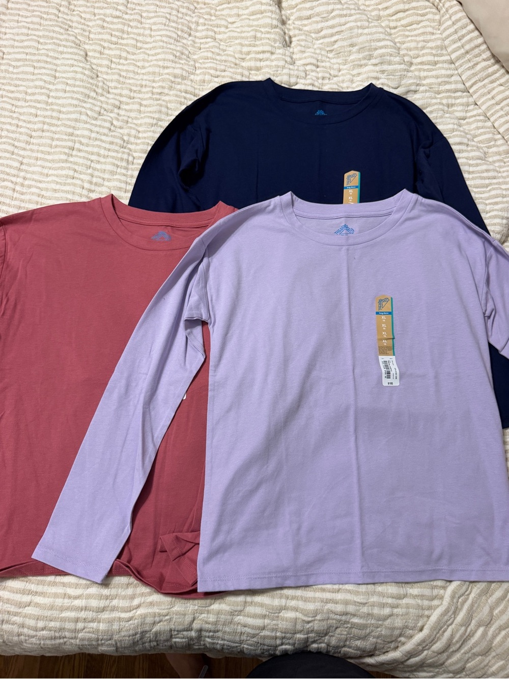 Kids Long-Sleeve Crew Tee in Navy, Dusty Rose & Lavender